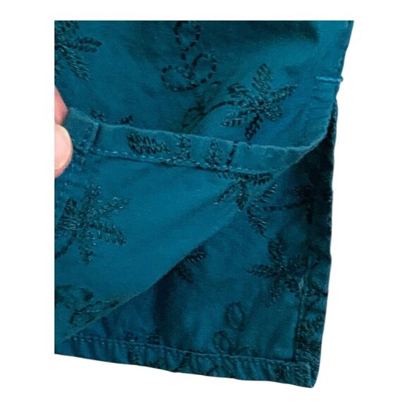 Bechamel Women Button Up Shirt Size LARGE Teal Embroidered Long Sleeve Cotton - Picture 6 of 12